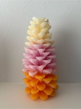 Anthropologie Layered Pinecone Candle in Cream, Pink & Orange